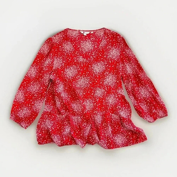 Boden Red Floral Tiered Willow Tunic Blouse Top Size 10 Office Work Career Boho - Picture 1 of 6